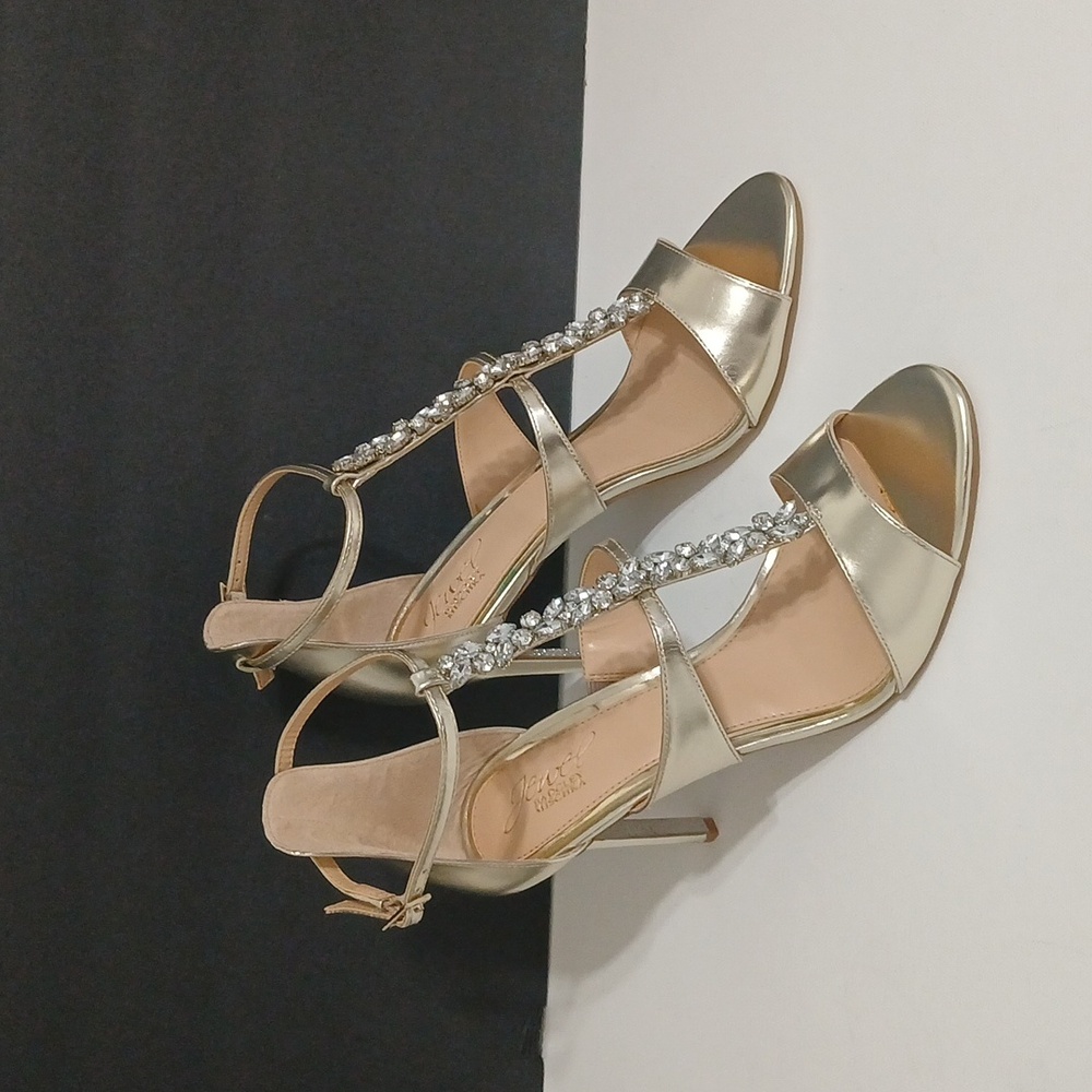 Jewel Badgley Mischka Mica Gold Jeweled Heels Size 10 NEW & Box - Picture 2 of 12